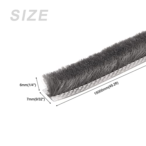METALLIXITY Adhesive Brush Seal Weather Stripping (1/4"x9/32"x49.2ft), Door Brush Strip - for Sliding Sash Door Window Wardrobe Seal, Gray - color: Gray, size: 1/4"x9/32"x49.2ft