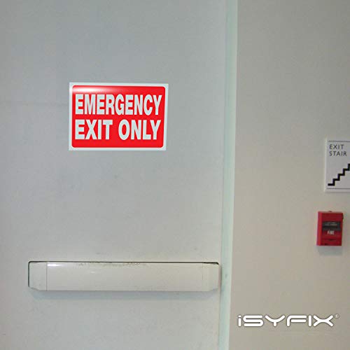 iSYFIX Emergency Exit Only Signs Stickers, 10x7 Inch, 6 Pack - size: 6 Pk 10x7, style: Sticker Red