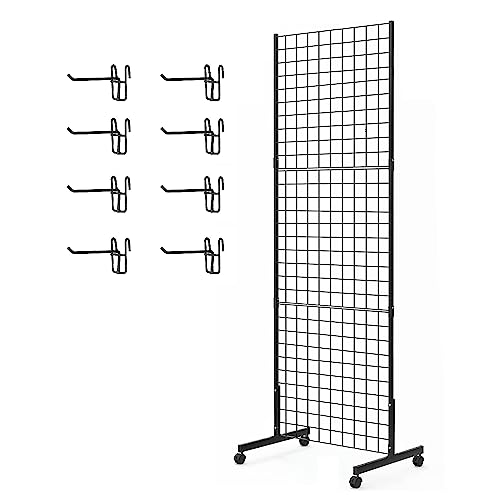 Eastern Tree 2 Packs 2'x 5' Six Pieces Gridwall Panels Stand with T-Base, Black Wire Grid Wall Display Racks with Wheels, Craft Show Display Rack, Retail Display, Extra More 16 Pieces Hooks
