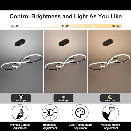 Modern LED Pendant Light, Black, Dimmable Chandelier - color: Black