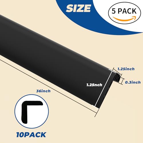 Wall Corner Edge Protector - 1x1x36 inch Baby Proofing Corner Guards, Self-Adhesive Furniture Edge Strips, for Home, Kindergarten, Office, 5 Pack (36" L x 2" W x 2" H, Black, 5) - color: Black