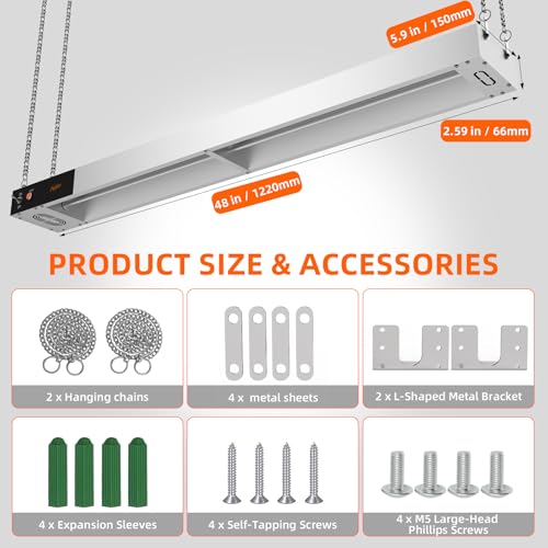 Food Heat Lamp, 48 Inch Commercial Food Heat Lamp Strip Heater, Stainless Steel Heat Lamp for Food, 1300W Infrared Food Warmer for Buffet, Cafeteria, Restaurant, Kitchen - size: 48 Inch