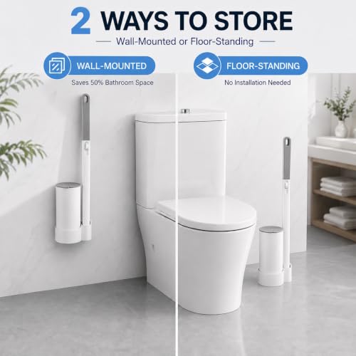 Disposable Toilet Brush Kit with 2 Handles & Holders, 64 Refill Heads - size: 2 Handles & Holders + 64 Refills