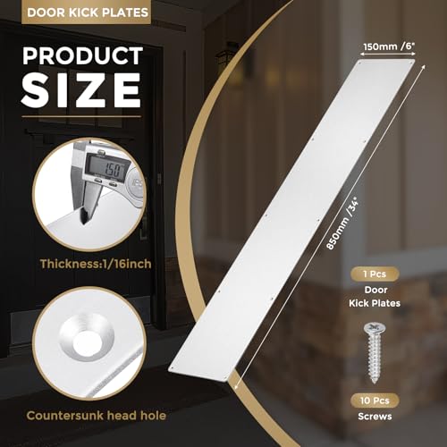 uxcell Door Kick Plate,6 x 34 Inches Kick Plate Door Plate,Silver-1 Pack - color: Silver, size: 6 x 34 Inch