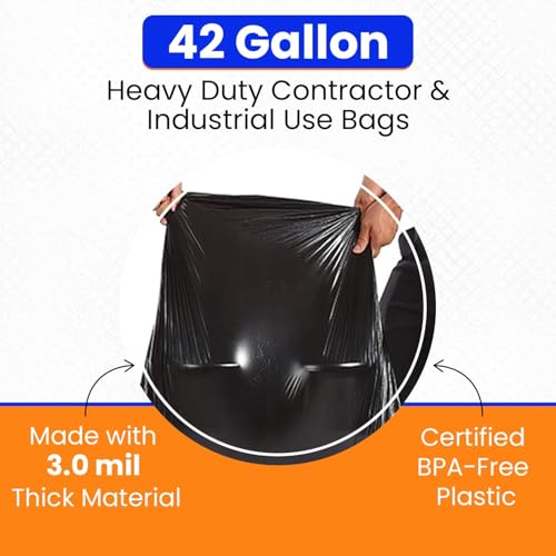 Berkley Jensen Heavy Duty Contractor & Industrial Bags - 42 Gallon, 32 Count - Black Contractor Trash Bags - 3 Mil Thick, Tear & Puncture Resistant - Ideal for Construction Cleanup & Professional Use - size: 32 Count (Pack of 1)