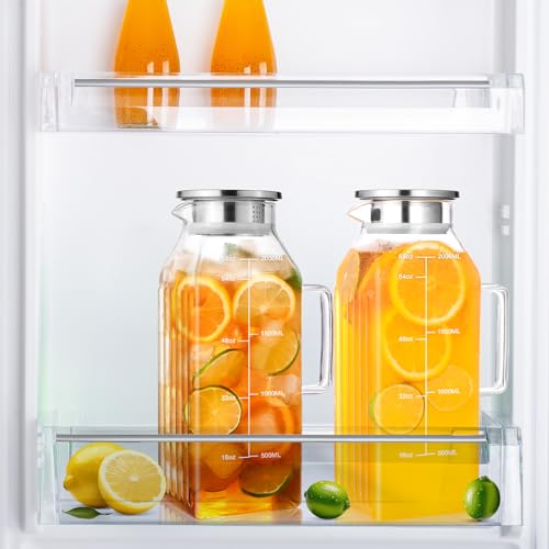 Aofmee 68oz Glass Pitcher with Lid and Handle for Fridge, Clear 2pc - color: Clear 2pc