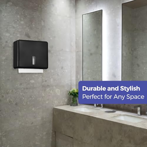Stardrix 2-Pack Multifold Paper Towel Dispenser Wall Mount (Black) – Large Capacity C-Fold, Trifold, and Folded Commercial Hand Towel Holder for Bathroom & Restroom – Adhesive or Screw Mounted - color: 2-pack Black