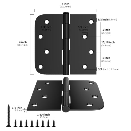 Goldenwarm 3 Pack 4in Black Door Hinges Interior Door Hinges Black Matte 4 x 4 Inch with Square & Round Corners, Iron Material - color: Matte Black, size: 3 Pack
