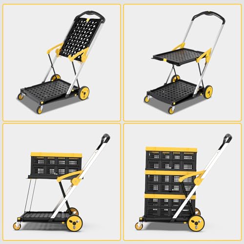 TOLRET Shopping Cart with Wheels, 200 lbs Capacity Grocery Cart on Wheels - color: Yellow, size: Cart