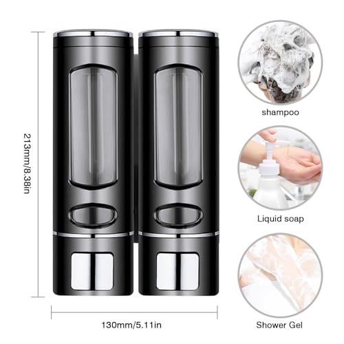 Hand Liquid Soap Dispenser Wall Mounted, 400ml Bathroom Shower Dispenser, Shower Pump Dispenser and Organizer for Bathroom Kitchen Hotel, Refillable Liquid Lotion Soap Dispenser (2Pcs) - color: Black 2pcs