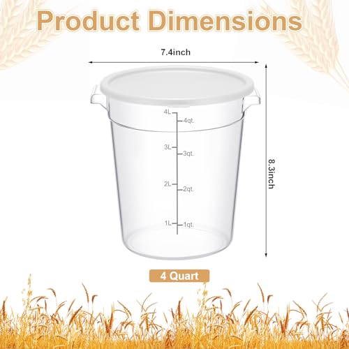 Suclain 4 Pcs 4 Qt Food Storage Container Bucket with Lids Clear Proofing Containers for Dough Rise Bread with Scale Handle Round Flour Commercial Storage Bucket for Home Restaurant Food - color: White