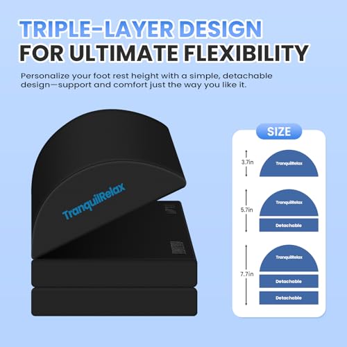 TranquilRelax Foot Rest Under Desk, 3-Height Adjustable Foot Stool, Black - color: Black, size: XX-Large
