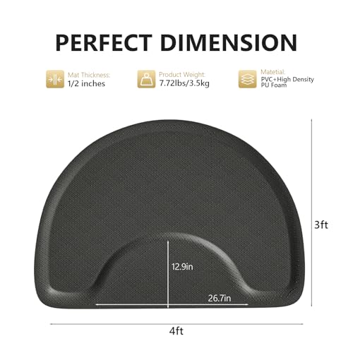 OmySalon 3ft x 4ft x 1/2inch Thick Salon Mat for Hair Stylist Anti Fatigue, Barber Floor Mat with Round Base, Hairdress Standing Matt Beauty Spa Barbershop Hairdressing Equipment - size: Semi-Circle 3'x4'x1/2''