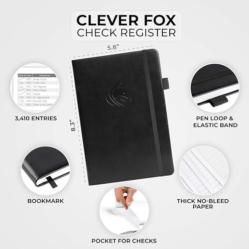 Clever Fox Check Register Book, Checkbook Ledger, 5.8x8.3 Black - color: Black, size: A5 (5.8'' x 8.3'')