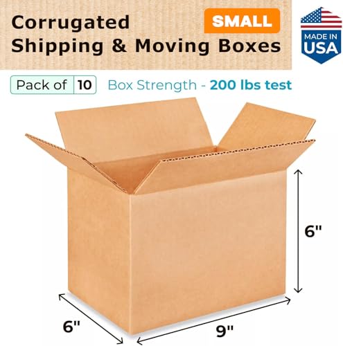 Small Moving & Shipping Boxes 9x6x6 inches (10-Pack) - Extra Strength 200 lb vs Regular - Corrugated Boxes for Packaging for USPS/FEDEX - Moving Box Heavy Duty - Cartons Box by IDL Packaging - size: 9 * 6 * 6" (Small Boxes)