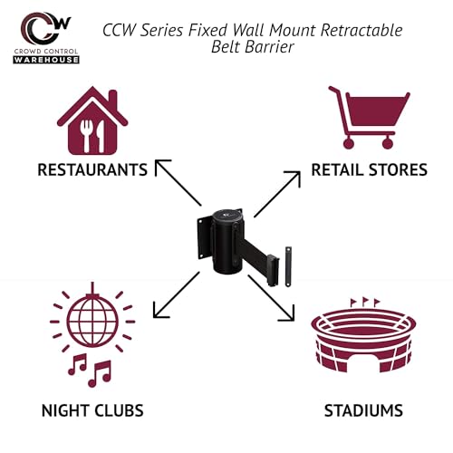 Crowd Control Warehouse WMB-120 Fixed Wall Mount Retractable Belt Barrier - color: Red"PLEASE WAIT HERE"