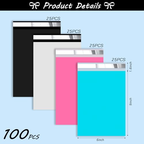 JinRuiKJ 6x9 Poly Mailers Variety Pack of 100, 25Pcs Each Color - color: Mixed Color, size: 6*9inch 100pcs