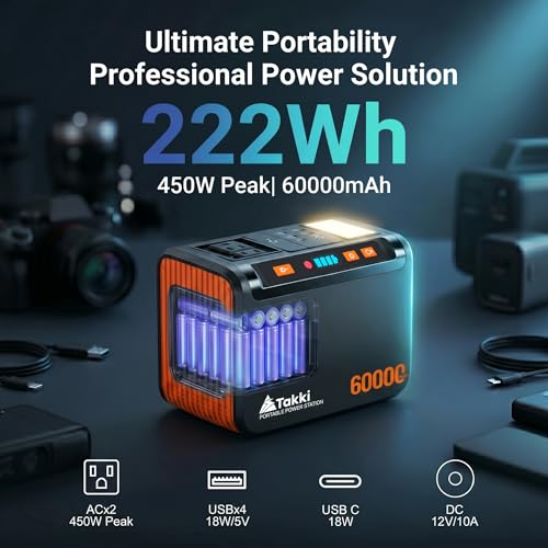 Takki Solar Generator 250W Portable Power Station with 40W Solar Panels 222Wh Pure Sine Wave Camping Lithium Battery Power Pack with AC 110V Outlet for Camping CPAP Home Use Emergency Outdoor - color: Orange Red