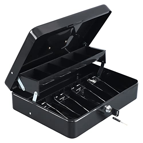 xydled Cash Box with Key Lock, Metal Money Box, Safe Storage box, Black - color: Black Key Lock