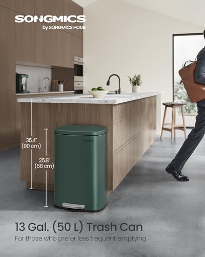 SONGMICS 13 Gallon (50 L) Trash Can, Stainless Steel, Step-On Pedal - color: Retro Green, size: 13 Gal.