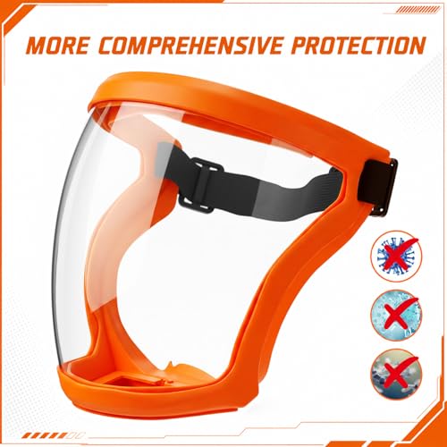 Relaxweex 4 Pack Super Protective Face Shields with Filter Pad for Grinding and Cutting Plastic Full Face Masks Bulk for Woodworking (Orange) - color: Orange