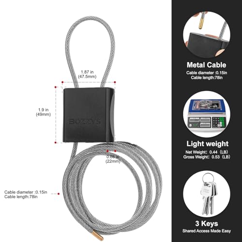 Cable Lock with 3 Keys | L 6.56ft(2m),D 1/6in(4mm) Adjustable Steel Cable Padlock | Aluminum Locks for Bikes, Gate, Lockers & Outdoor Gear | Weatherproof & Black - color: black-L 6.56ft(2m),D 1/6in(4mm)