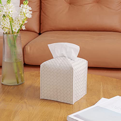 Tissue Box Cover Square Leather Facial Paper Holder, White - color: White, size: square