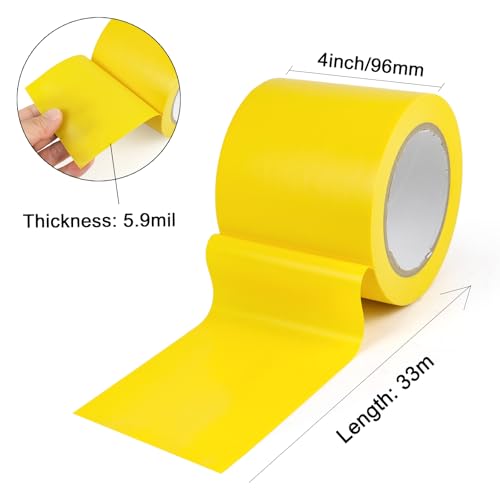 BOMEI PACK Floor Marking Tape 4 Inch x 108FT Yellow Warning Safety Stripe Tape for Walls, Floors, Pipes, Warterproof Caution Tape Ideal for Marking Hazardous Areas, Equipment - color: Yellow