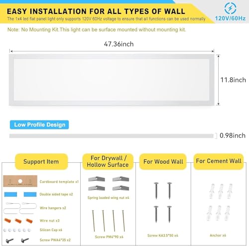 AIKVSXER 48 Pack 1x4 LED Flat Panel Light Surface Mount White, 5500LM 50W - color: White, size: 1x4FT 48PACK