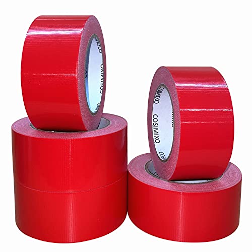 COSIMIXO 5-Pack Red Heavy Duty Duct Tape, 2 inches x 30 Yards, Strong, Flexible, No Residue, All-Weather and Tear by Hand - Bulk Value for Repairs, Industrial, Professional Use - color: Red, size: 5-Pack 2" x 30yds