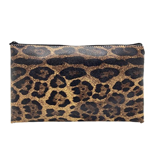 Zippered Security Bank Deposit Bag, PU Leather Cash and Coin Utility Pouch Bank Envelopes with Zipper (Brown leopard) - color: Brown leopard