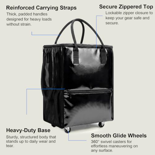 Reusable Grocery Bags on 4 Wheels, 18 Gallon Rolling Shopping Tote Bag - color: Black