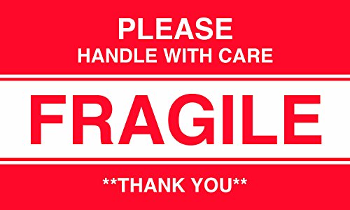 MACO - Please Handle With Care - Fragile - Thank You - Label, 3 x 5 Inches, Red/White, 500 Labels/Roll, 1 Roll Each (MDWFC8) - style: Please Handle With Care - Fragile