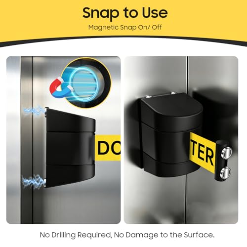 Magnetic Wall Mount Retractable Barrier 2 Pack, TrreZON Fixed Crowd Control Barriers with ABS Black Case 16' Yellow Belt with "Caution: DO NOT Enter" for Ferrous Metal Surface in Workshops,Stores - color: Black Case w/ Yellow Belt (Caution - Do Not Enter)