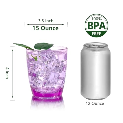 15-Ounce Plastic Tumblers (Set of 6), Reusable Plastic Mugs, BPA-Free Acrylic to Drink Mugs, Shatter Resistant, Textured Interior, Dishwasher Safe (Purple, 15 Ounce) - color: Purple, size: 15 Ounce