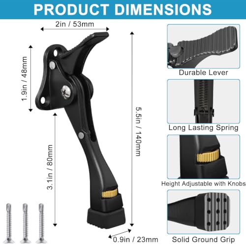 4 Pack Door Stoppers, Heavy Duty Kickdown Door Stopper, Adjustable Door Stop for The Bottom of Door, Aluminum Alloy Metal Door Holder with Rubber Tip to Keep Door Open (Black) - color: Black