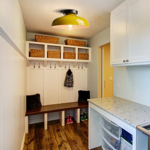 DIRYZON Industrial Yellow Semi Flush Mount Ceiling Light, 12-Inch - color: Yellow