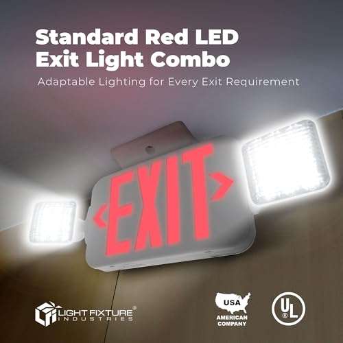 LFI Lights® Standard COMBO UL 924 Listed, Exit Sign with Emergency Lights, Remote Head Capabe, Red LED, White, 120/277VAC Hardwired with Battery Backup, Optional Double Face and Knock Out Arrows COMBO2-R-W-RH