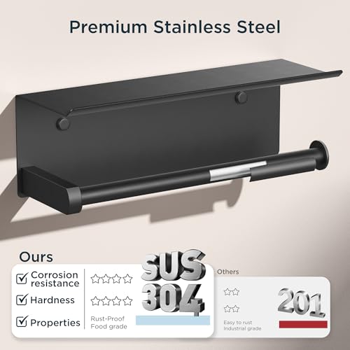 FORIOUS Wall Mount Paper Towel Holder with Shelf for Kitchen, Matte Black - color: Matte Black