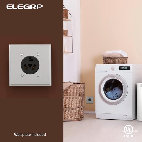 ELEGRP NEMA 10-30R Receptacle, 30 Amp 3 Prong Dryer Outlet UL Listed, 125/250V Flush Mount Power Outlet, Straight Blade Dryer with Stainless Steel Wall Plate, Non-Grounding, 1 Pack - style: NEMA 10-30R Outlet Includes Wall Plate