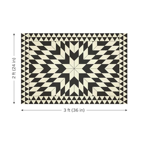 Carolina Creekhouse Vinyl Floor Mat 2'x3' - Black Geometric Pattern - Waterproof Non-Slip Kitchen Rug - Hard Floor Safe - Eco-Friendly Flat Weave - 2'x3' - color: Black, size: 2'x3'