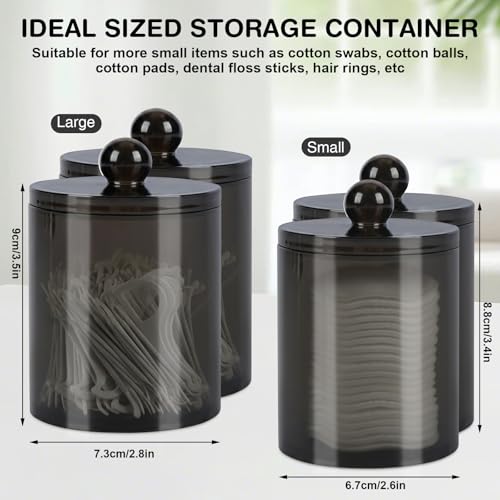 WEISHI 4 Pack Qtip Holder Dispenser - Cotton Ball, Swab, Round Pads, Floss , Small Plastic Apothecary Jar Containers with Lids for Bathroom Storage and Organization, Vanity Organizer ( Black ) - color: Black - 10oz*2 & 12oz*2