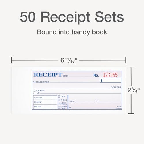 Adams Money and Rent Receipt Book, 2-Part, Carbonless, 2.75 x 7.19 Inch, 50 Sets, White and Canary (DC2701)