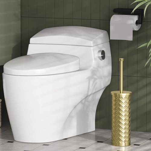 Toilet Bowl Brush and Holder Set 2 Pack with 4 Extra Brush Heads (Gold) - color: Gold