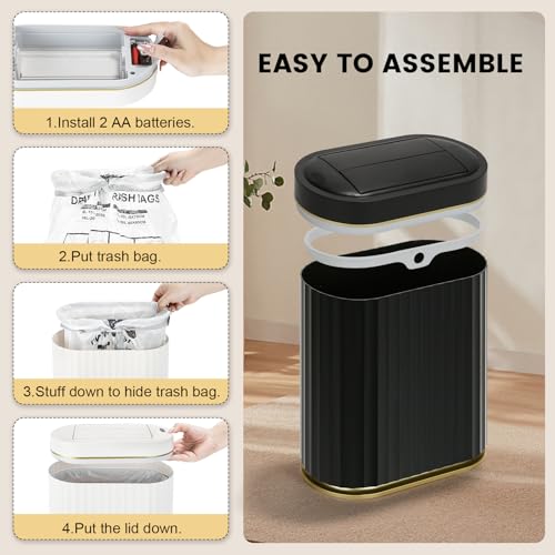 ELPHECO Motion Sensor Bathroom Trash Can with Lid 2 Gal Automatic Trash Can - color: Black Gold