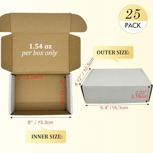 Small Shipping Boxes 6x4x2, Set of 25, White Corrugated Cardboard Box Mailer (YD642-25W) - color: White-25 Pack, size: 6x4x2''