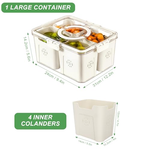 Fruit Storage Containers for Fridge with Lid and Handle, Veggie Tray Bins - color: High-4 Colanders