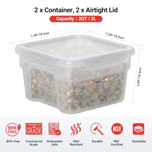 2 Pack 2 QT Commercial Airtight Food Storage Containers, BPA-Free Translucent Polypropylene, Stackable Ingredient Bin for Spices & Seasonings, Tall Model - size: 2 X 2.0(QT)-Tall