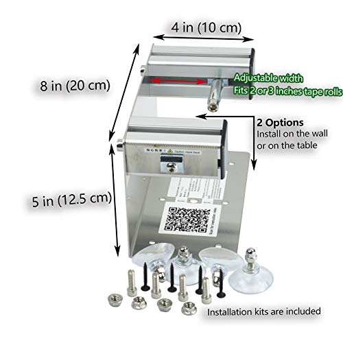 2''/3'' Desktop Table Top/Wall Mounted Tape and Label Dispenser, Large Desktop Tape Dispenser, Stainless Steel Frame with Sucktion Cup Sucker TTD-01