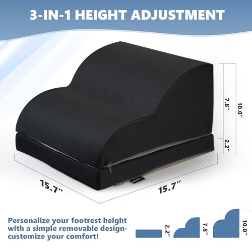 Foot Rest Under Desk for Office, Ergonomic Adjustable Footrest with Washable Cover, Soft Desk Foot Stool for Home Office, Work, Gaming, Long Sitting, Black - color: Black
